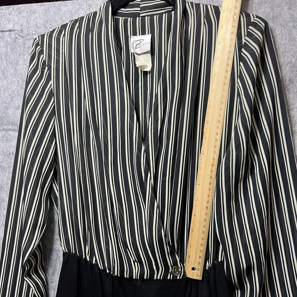 Popovitch Vintage Striped Sheer Top Midi Dress Black White‎ Gold Button Size 10 - Image 7