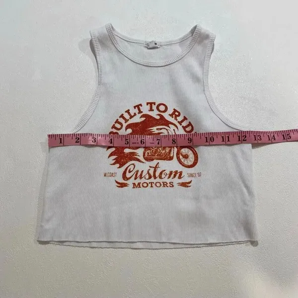 Garage Built To Ride Moto Graphic Ribbed Crop Tank Top White Size S - Image 5