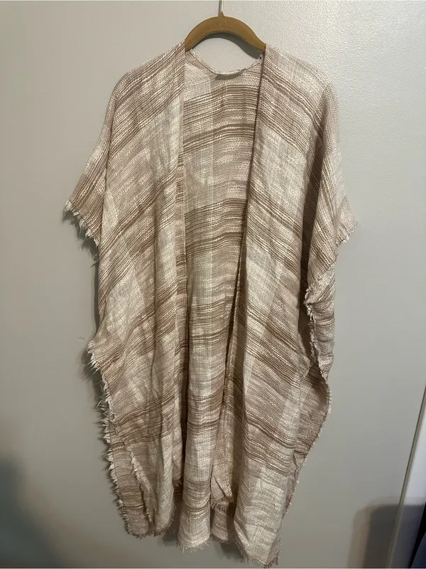 Free People River Bend Fringe Raw Hem Kimono Duster Cover up in Natural - Image 2