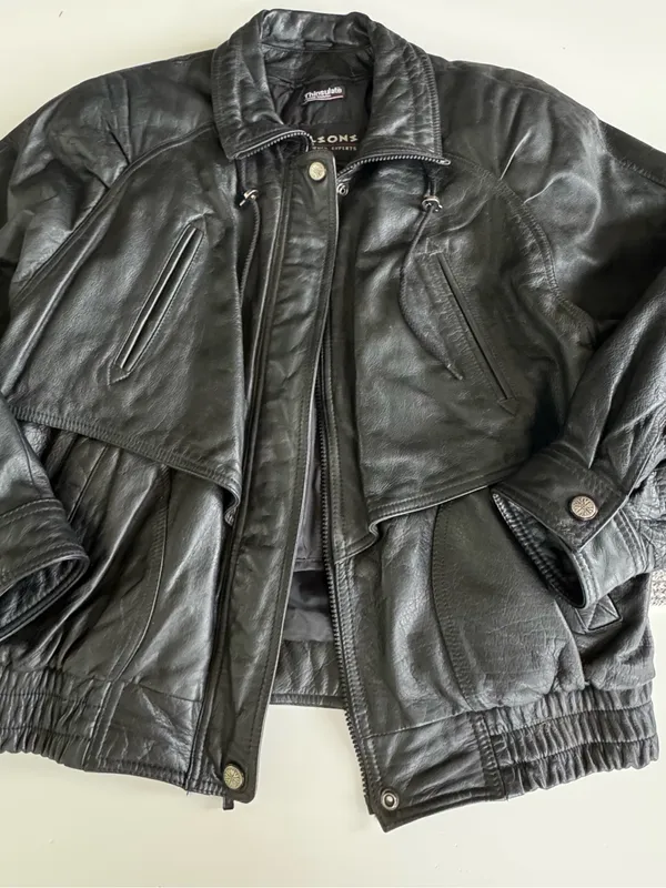 Vintage 80s 90s Wilson’s Leather Black Genuine Leather Bomber Jacket Sz Medium - Image 11