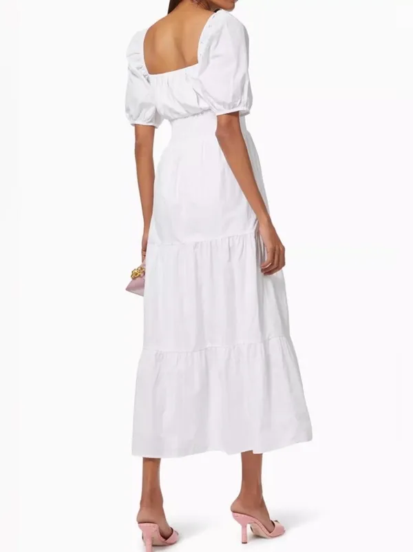 NWOT - Faithfull the Brand Rene Smocked Midi Dress - Plain White - Image 2