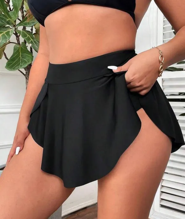 Swim Vcay Plus Size Women Summer Beach Solid Color Bikini Bottom With Ruffled Hem - Image 3