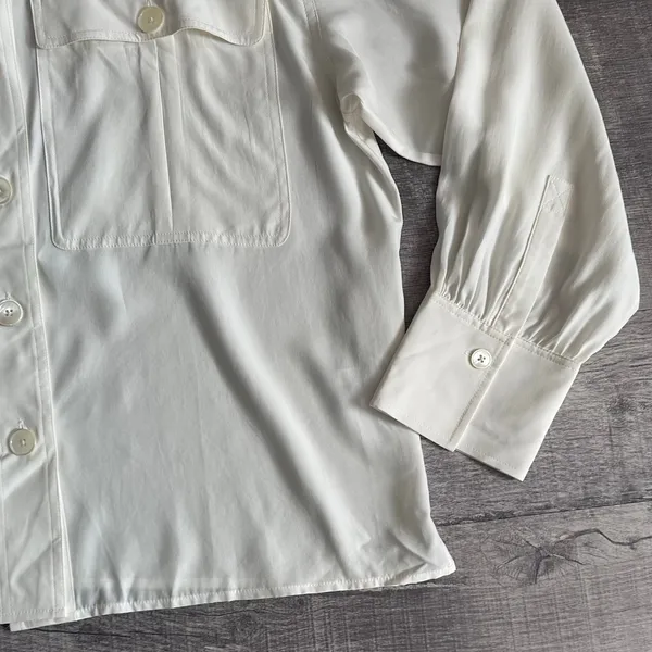 Madewell NEW 100% Silk Utility Pocket Button Up Shirt Women XL Cream Classic - Image 4