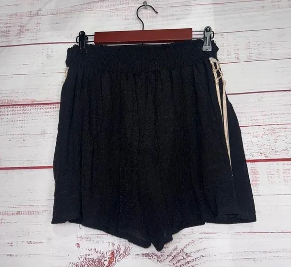 High Waisted Gauze Black Fringe Shorts | Women’s Large - Image 3