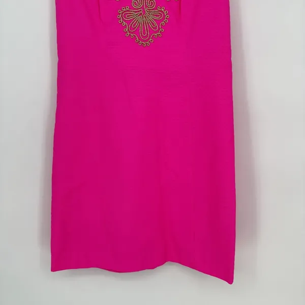 Lilly Pulitzer Gabby Shift Dress Pink Cotton Floral Split Neck Back Zip Womens 2 - Image 4