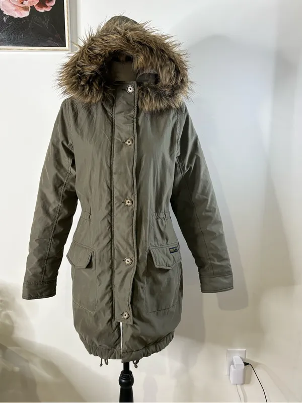 Vintage Y2K Abercrombie & Fitch Olive Sherpa Faux Fur Hood Park small - Image 2