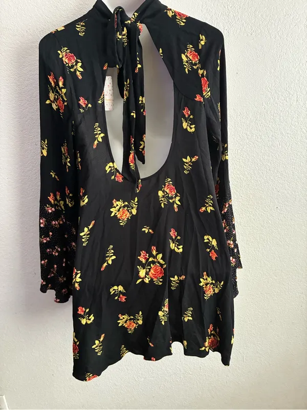 🆕Free People Tate Floral-Print Tunic Dress Black Combo XL🆕 - Image 4