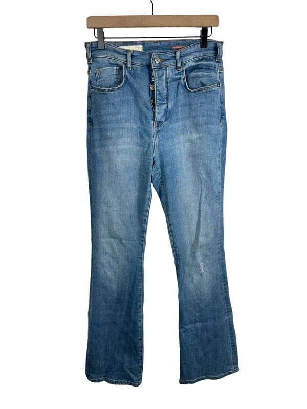 Anthropologie Pilcro‎ The Icon Flare Jeans 29 Blue Button Fly High Rise Denim - Image 3