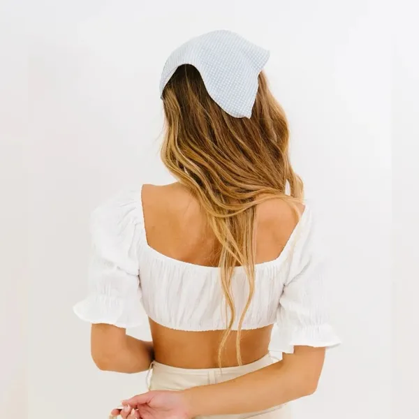 Luca + Grae Pink‎ Tie Front Crop Top Puff Sleeves Size Small Cruise Summer - Image 6