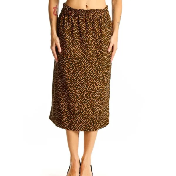J. Crew Brown & Black Polka Dot Printed Midi Skirt Size Large - Image 2