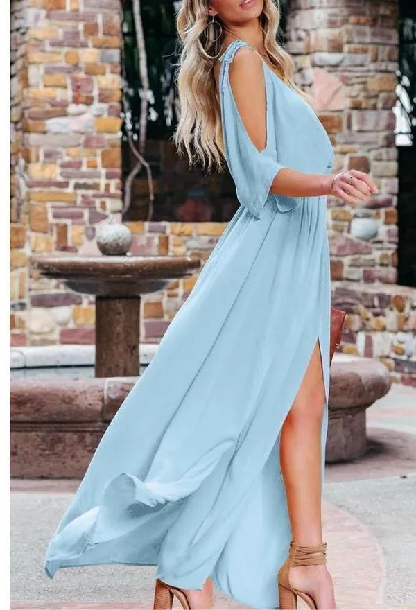 NEW DEEP SELF Light Blue V Neck Short Sleeve Maxi Dress M - Image 3