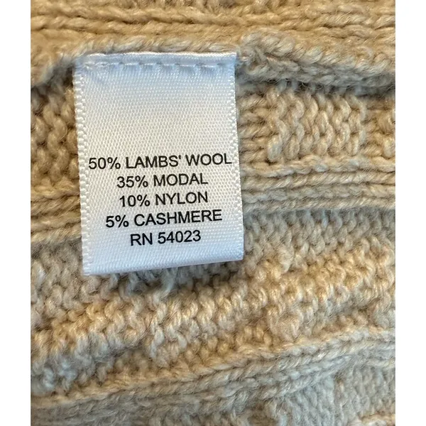 Banana‎ Republic Cardigan Sweater Sz Med Cashmere Blend Tan Cable Knit Mock Neck - Image 6