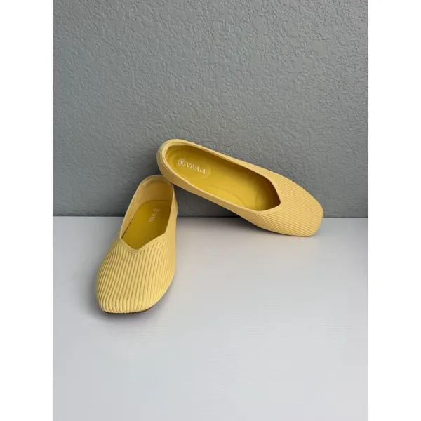 VIVAIA Margot 2.0 Women's US 8 EU 39 Yellow Knit Square Toe Ballet Flats - Image 9