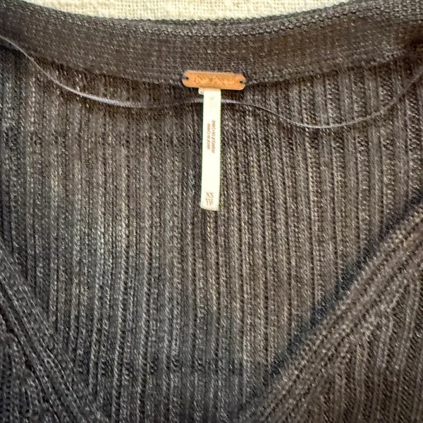 Free People Black Ribbed Button Down Shirt - Image 3