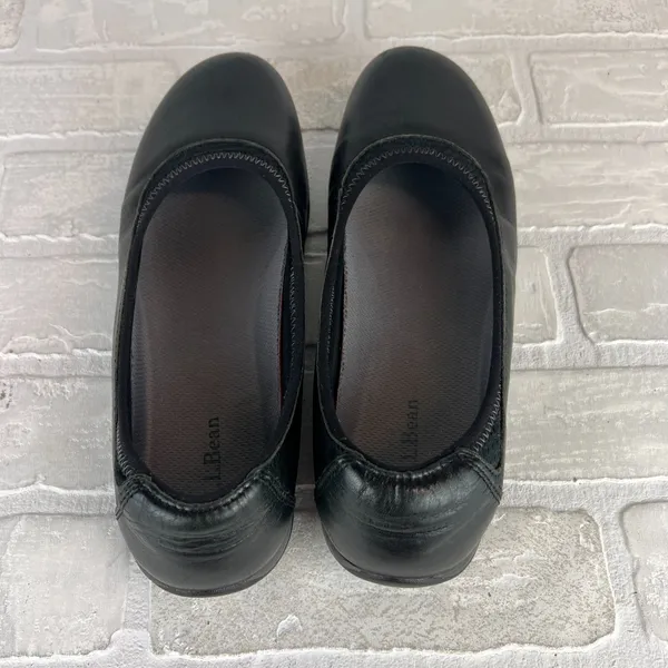 L.L. Bean Ballet Flats Shoes Womens 8 Black Leather Round Toe Slip On Sneakerina - Image 5