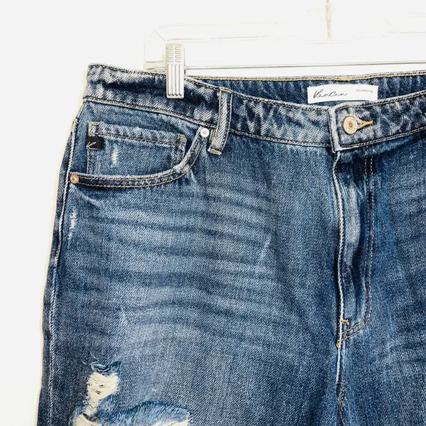 KanCan Nonstretch 100% Cotton Ripped High Rise Dark Wash Mom Jeans - Image 3