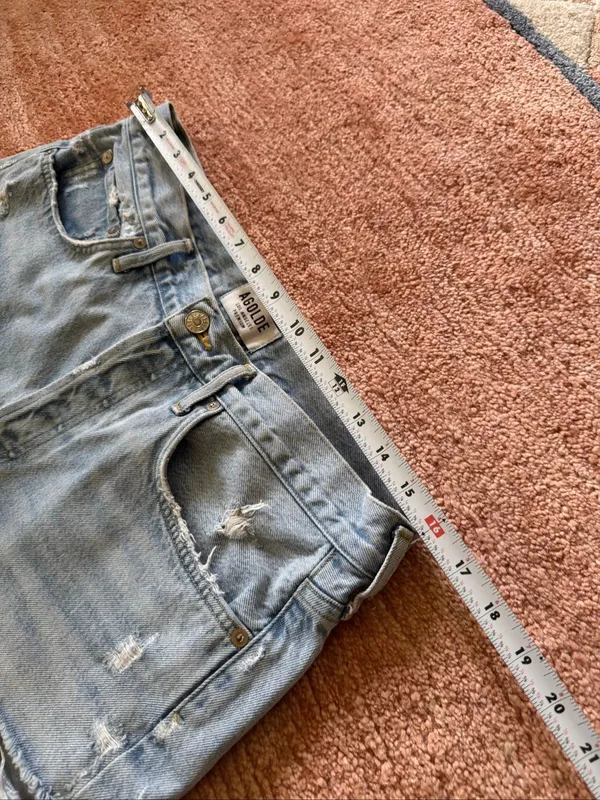 AGOLDE Women’s 29 Distressed Denim Cutoff Shorts Star Patch Button Fly - Image 4