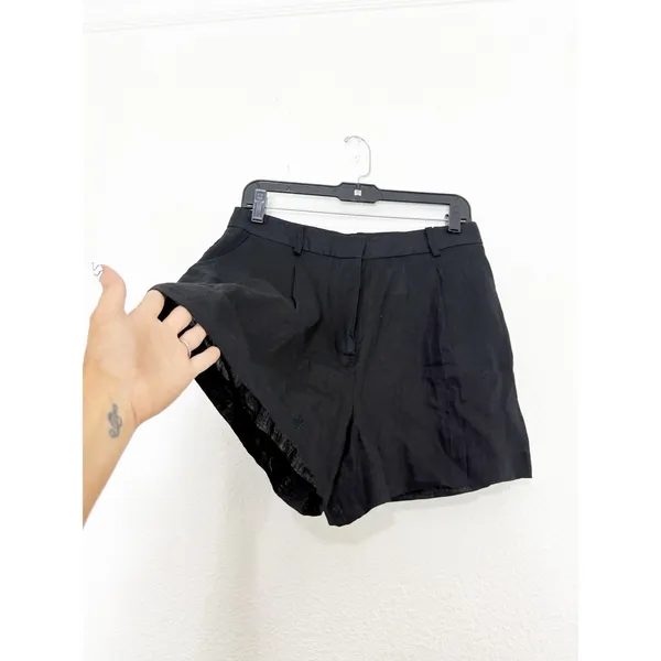 Zara Black Linen Blend High Waist Front Pleats Shorts Size Medium 8026/707 - Image 9