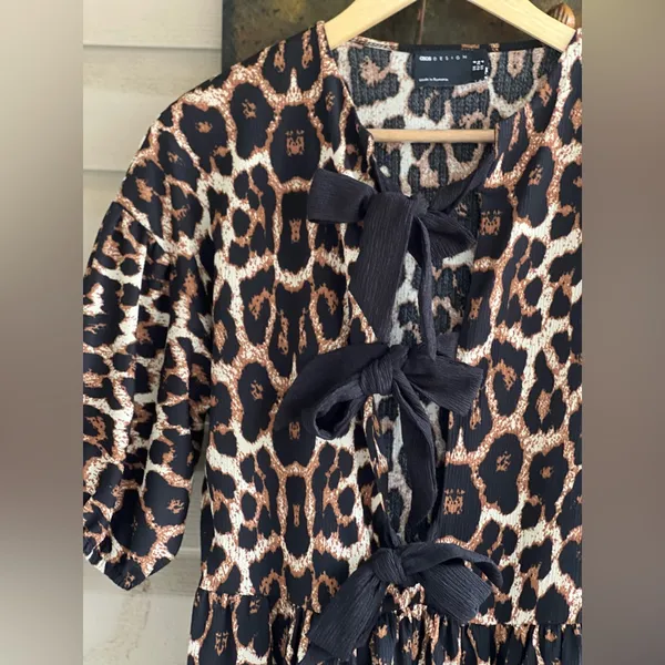 ASOS DESIGN puff sleeve tie front maxi dress in leopard print - Image 7