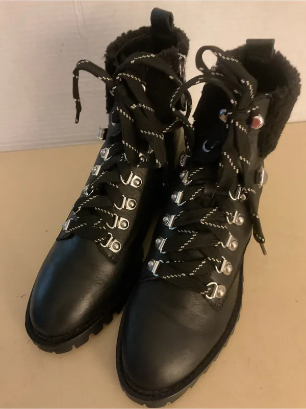 Rebecca Taylor women Black leather Lace-Up Faux Shearling Combat Boots uS 7 - Image 6