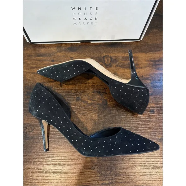 White House Black Market Black Ella Studded High Heel Open Pumps Size 8‎ Shoes - Image 2