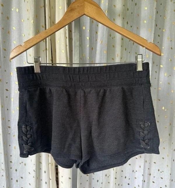 Aerie Women's Black Wide Elastic Band Side Lace Up Loungewear Shortie Shorts M - Image 2