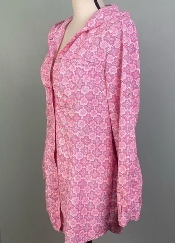 L.L.BEAN pink w/white and black lightweight “Shacket” (shirt/jacket), Large. EUC - Image 6
