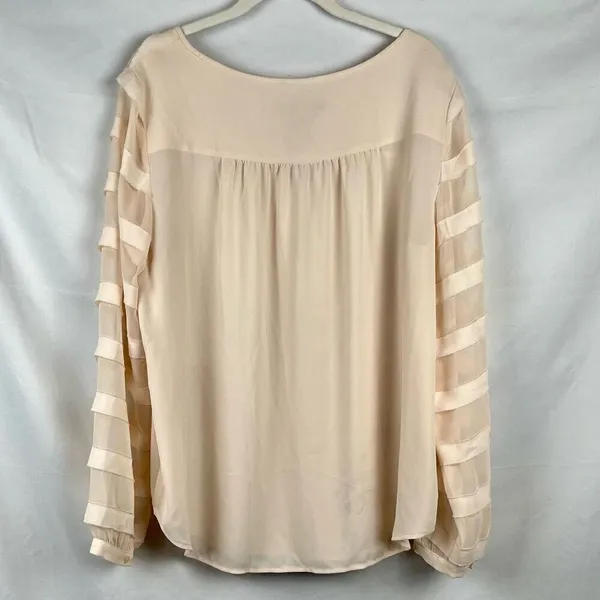 LOFT Women’s Cream Blouse Sheer Striped Sleeves Large - Image 3