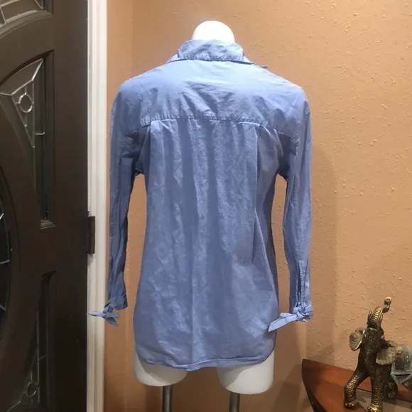 Zara light blue collared v neck shirt - Image 3