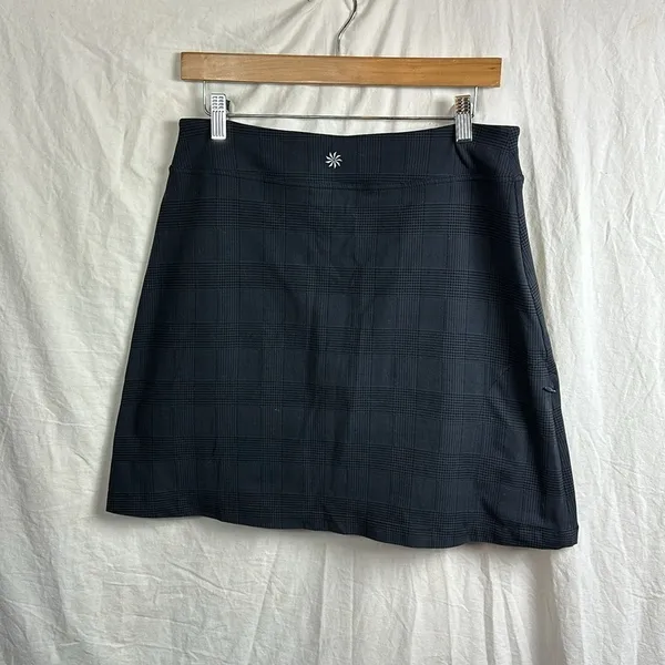 Athleta Women's Plaid Everyday Skort Skirt Stretchy Liner Shorts Sz S Black Gray - Image 2