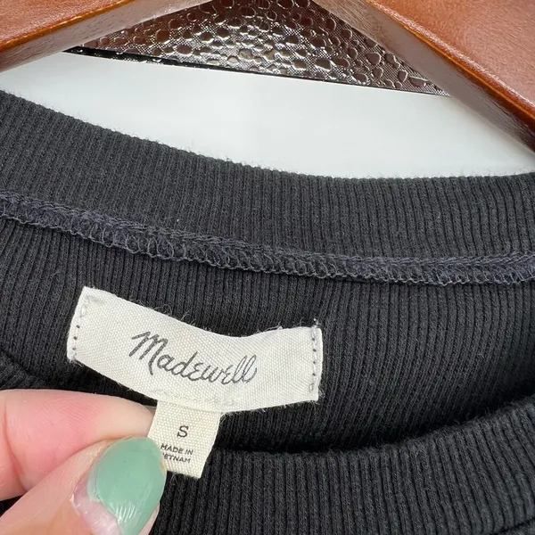 Madewell black place scoop neck plain solid black long sleeve top rib size small - Image 5