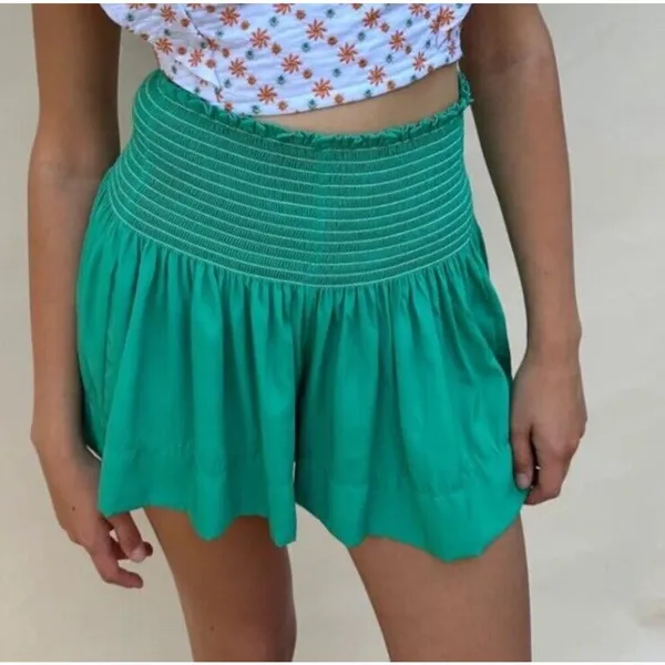KOCH Erica Shorts Women's Size XS Skirt Skort Pleated Green Pull On Smocked Boho - Image 2
