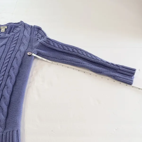 LL Bean Periwinkle Double L Mixed Cable Crew Neck Pullover Cotton Sweater XS Blue - Image 8