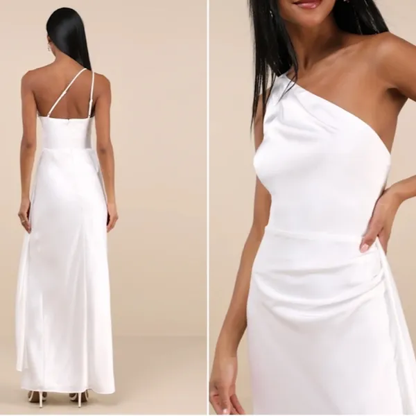 LULUS Bridal Wedding Shower Reception Bachelorette Sexy Flowy Romantic Satin Max - Image 6