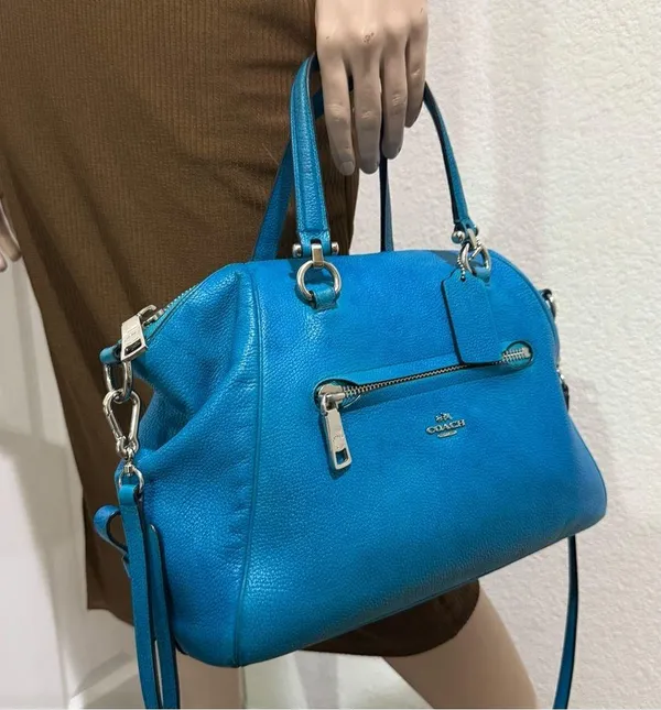 COACH Prairie Pebbled Leather Turquoise Color Satchel Crossbody RECOLORED! READ - Image 6