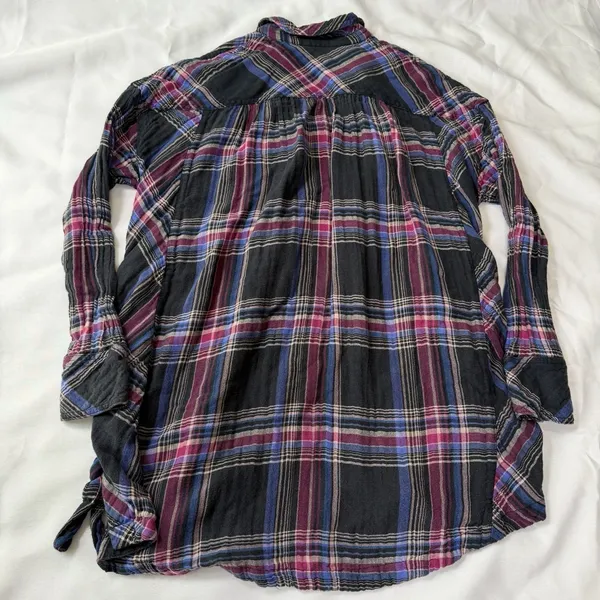 Free‎ People Cozycore Plaid Button Up Shirt Oversized Lace Up XS Grunge Boho - Image 5