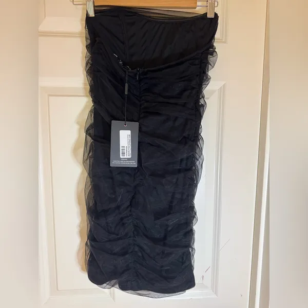 NWT Pretty Little Thing, BLACK MESH CORSET DETAIL‎ RUCHED BODYCON DRESS, 6 - Image 7