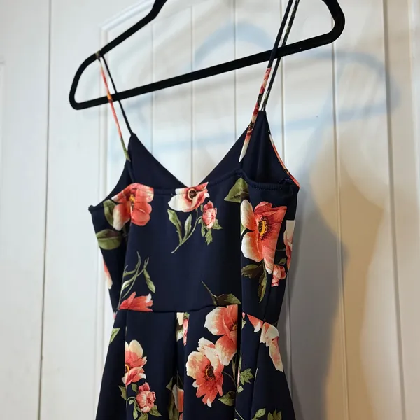Monteau Los Angeles Navy Floral‎ Spaghetti Strap Fit & Flare Mini Dress Medium - Image 5