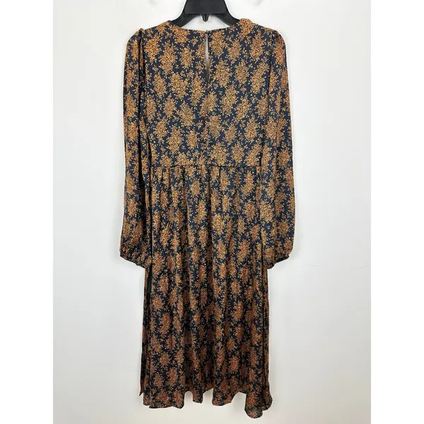 Lulus Graceful Impression Black and Orange Floral Print Midi Dress Satin S NWT - Image 6