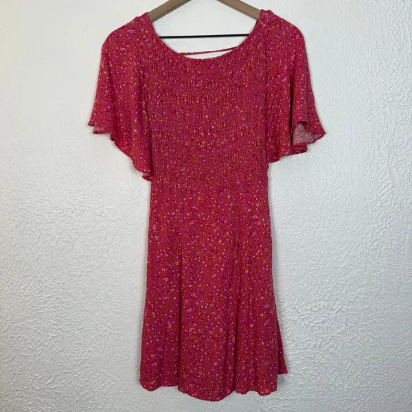 Free People Florence Floral Smocked Flutter Sleeve Mini Dress Size Small - Image 3