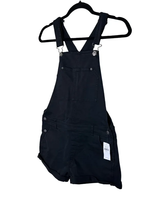 American Eagle NWT Black Denim Overall Shorts Shortalls Size M - Image 2