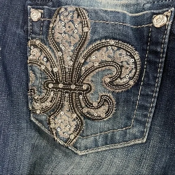 Miss Me Jeans FDL Easy Straight Dark Wash Rhinestone Bling Pockets Size 26 | 2 - Image 8