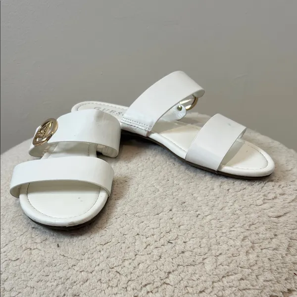 Guess White Slide Sandals with Gold Logo Accent size 8. - Image 3