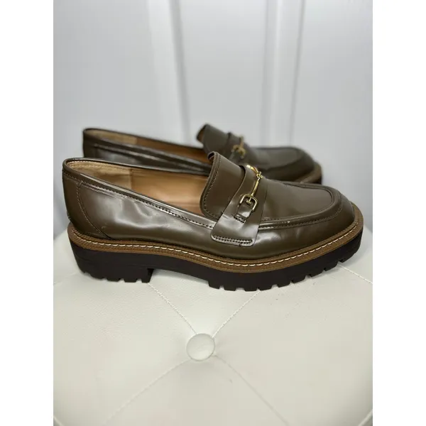 Sam Edelman Laurs Bit Loafer Lug Sole 9M Olive Green Leather Platform Chunky - Image 6