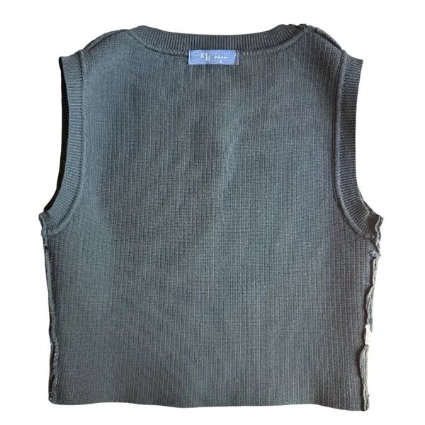 KLD Black Ribbed Knit Cropped Tank Top Small Made USA - Image 9
