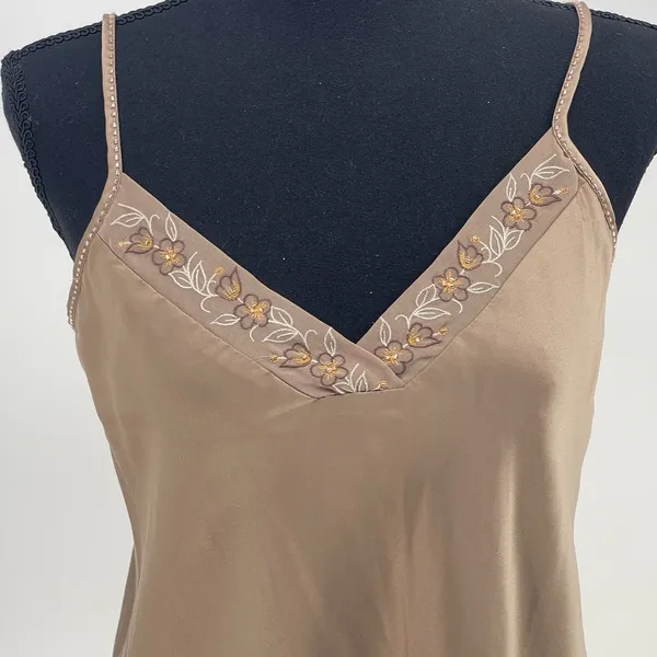 Vintage Slip Dress Large S Beige Satin Beaded‎ Lace Bridal Victorian Bag2 - Image 3