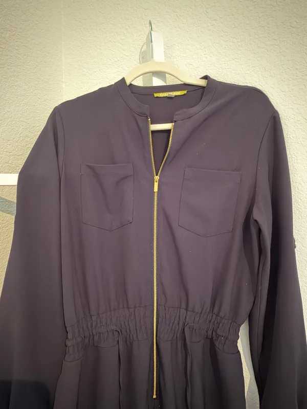 Women’s Navy with Gold-Zip Utility Jumpsuit - Image 3