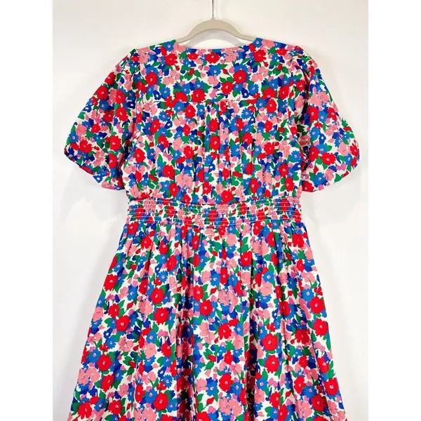NEW Boden Midi Dress Pink Lillian Cotton Floral V Neck Puff Sleeve Boho US 10 - Image 13