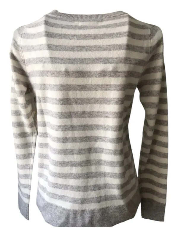 C&C California 100% Cashmere Sweater Women M Gray White Striped Crewneck 2-Ply - Image 2