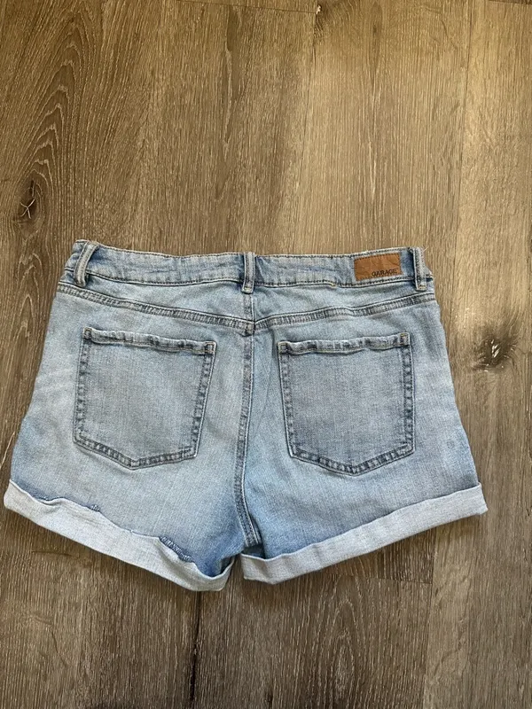 Garage Faded Blue Distressed Rolled-Hem Jean Shorts - Image 3